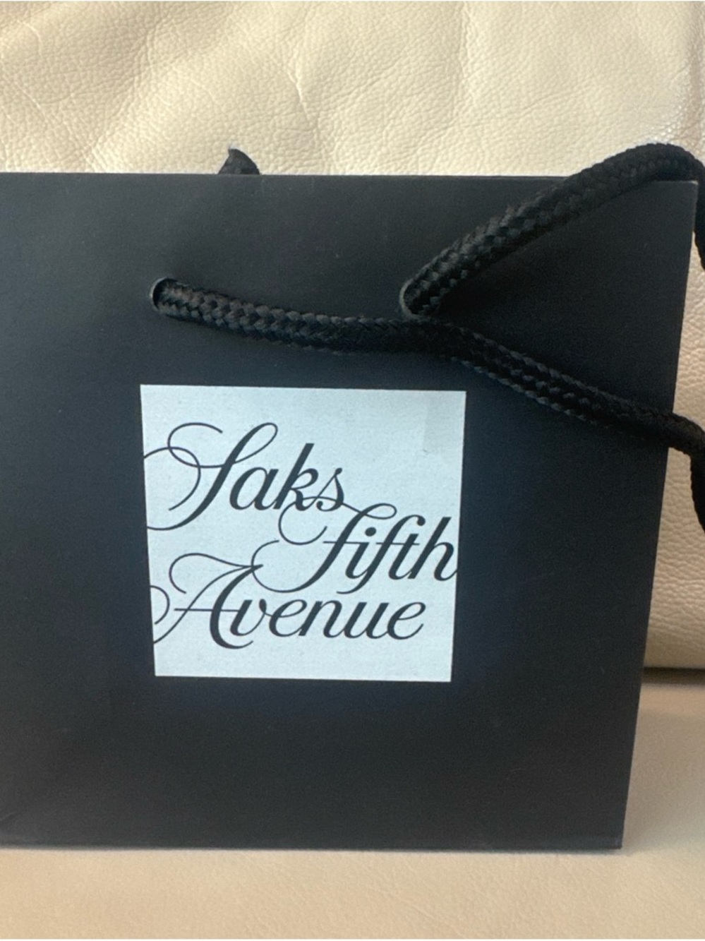 Saks Fifth Avenue Black Shopping Bag with White Logo